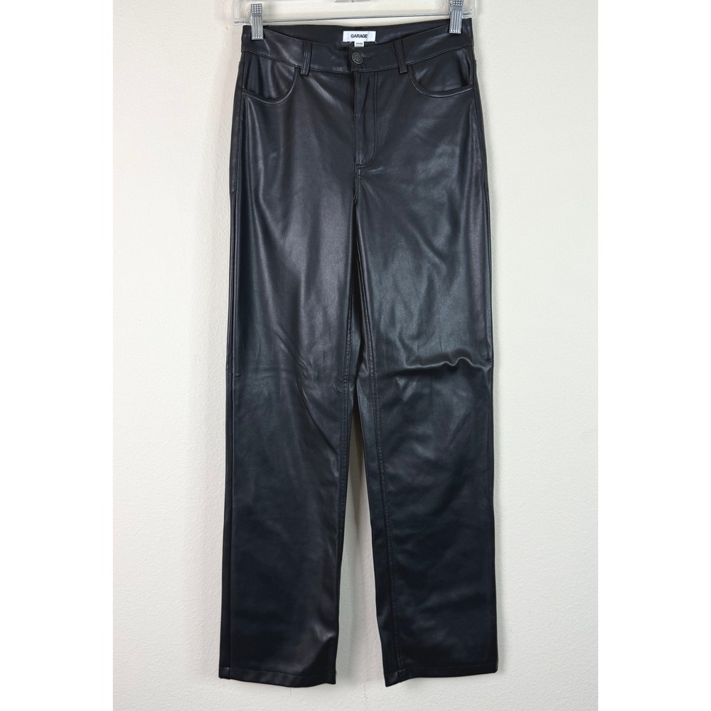 Garage Pants Women XS Black Faux Leather Straight Leg High Rise Edgy Streetwear